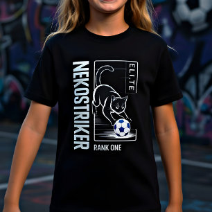 Playful Black Cat Playing Soccer Funny T-Shirt