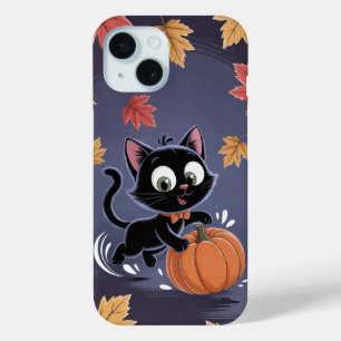 Playful Black Cat Pumpkin Leaf iPhone / iPad case