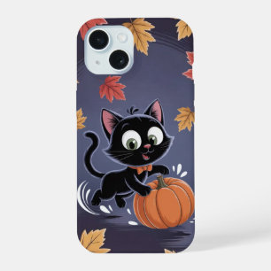 Playful Black Cat Pumpkin Leaf iPhone / iPad case