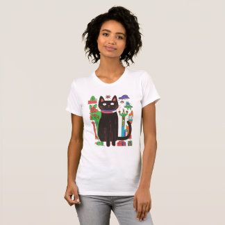 Playful Black Cat with Colourful Abstract Accents T-Shirt
