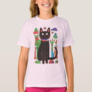 Playful Black Cat with Colourful Abstract Accents T-Shirt