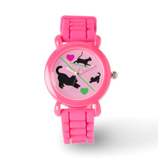 Playful Black Cats & Hearts Kid's Watch
