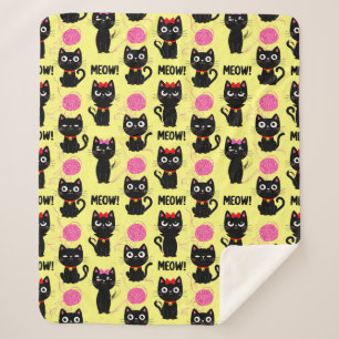 Playful Black Cats With Yarn Balls Pattern Sherpa Blanket