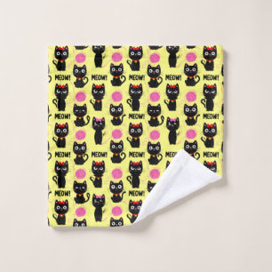 Playful Black Cats With Yarn Balls Pattern Wash Cloth