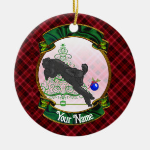 Playful Black Christmas Poodle Ceramic Tree Decoration