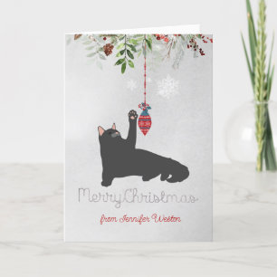 Playful Black Holiday Cat with Joyful Wishes