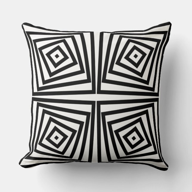 Playful Black & White Box Spiral Pattern Cushion (Front)