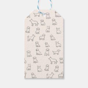 Playful Black & White Hand-Drawn Dog Pattern  Gift Tags