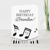 Playful Black & White Musical Notes Piano Birthday