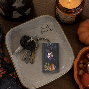 Playful Blonde Witch Pumpkin Purple Fantasy  Key Ring