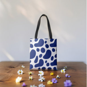 Playful Blue Abstract Blobs on White Pattern Tote Bag