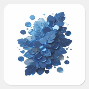 Playful Blue BLUE LEAVES AND GLITTERY BUBBLES Square Sticker