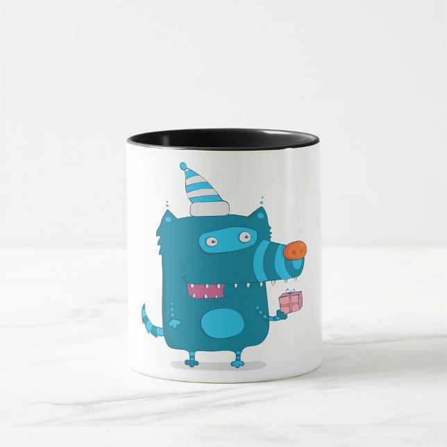 Playful Blue Cartoon Monster with Party Hat Mug (Creator Uploaded)