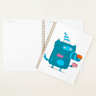 Playful Blue Cartoon Monster with Party Hat Planner