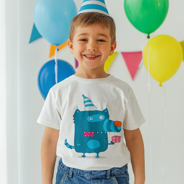 Playful Blue Cartoon Monster with Party Hat T-Shirt (Creator Uploaded)