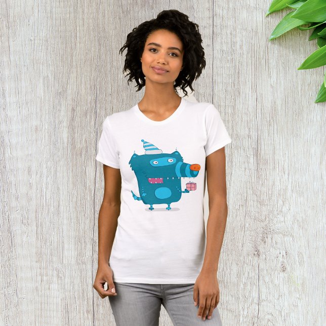 Playful Blue Cartoon Monster with Party Hat T-Shirt (Creator Uploaded)