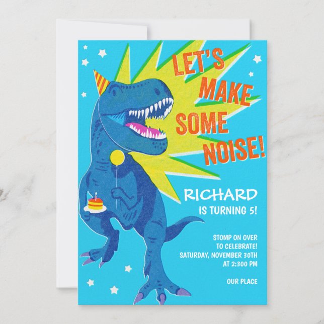 Playful blue dinosaur birthday  invitation (Front)