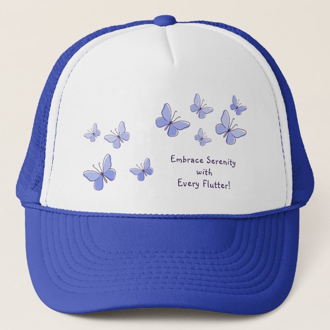 Playful Blue Kaleidoscope of Butterflies Summer Trucker Hat (Front)