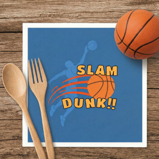 Playful Blue Slam Dunk Basketball Birthday Napkin