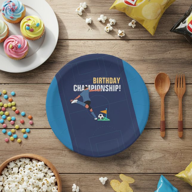 Playful Blue Soccer Goal Birthday Party Paper Plate (Creator Uploaded)