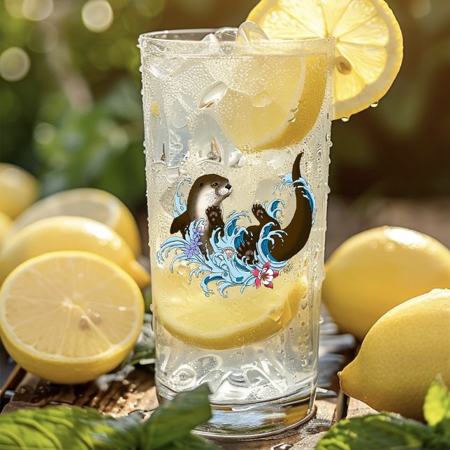 Playful Blue Whimsical River Otter Splash Cute Glass (Creator Uploaded)