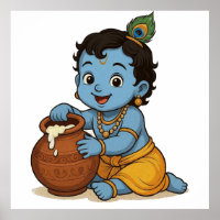 Playful Blue Yellow Infant Krishna Art Design