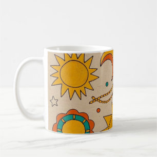 Playful Bohemian Patterns Hand-drawn suns, moons Coffee Mug