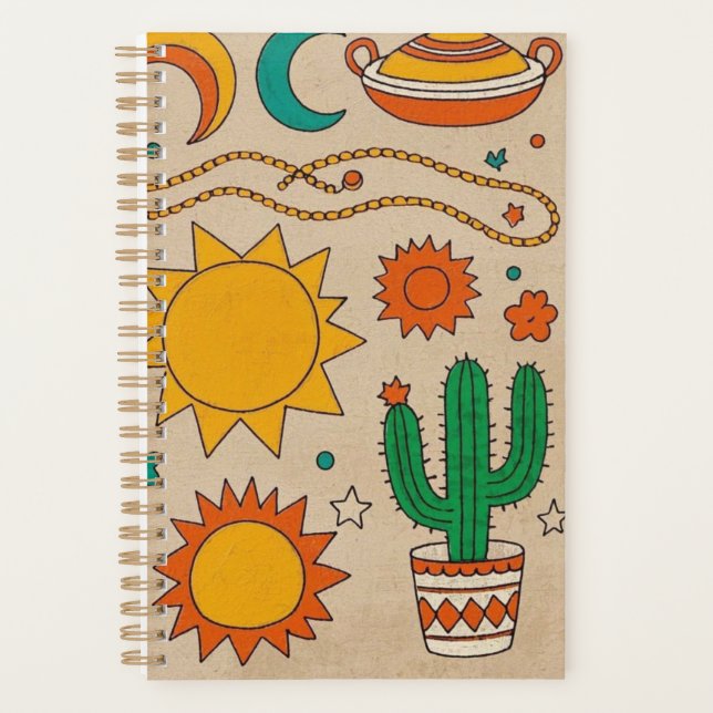 Playful Bohemian Patterns Hand-drawn suns, moons Planner (Front)