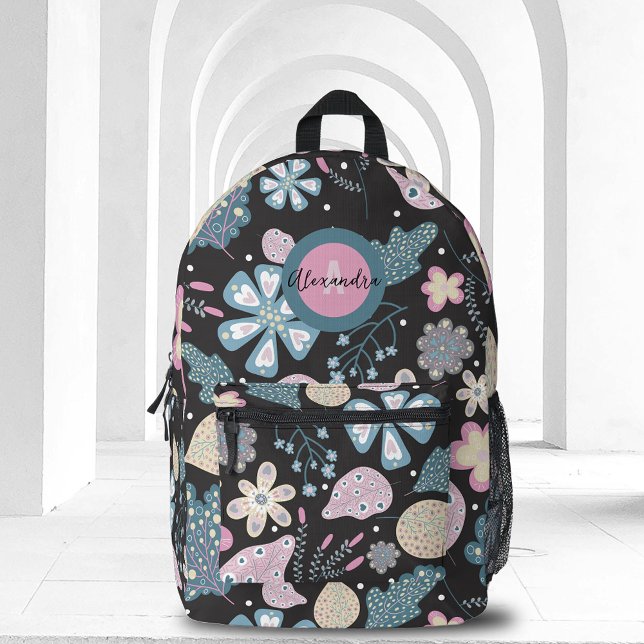 Playful Boho Folk Art Pastel Florals and Leaves Printed Backpack (Creator Uploaded)