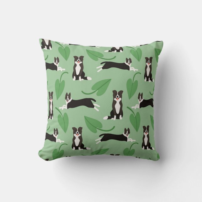 Playful Border Collie Pattern Cushion (Front)