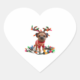 Playful Border Terrier helping with the Christmas Heart Sticker