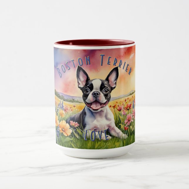 Playful Boston Terrier Bliss, Coffee Delight Mug (Center)