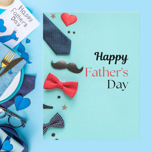 Playful Bow Tie & Moustache Happy Father's Day Postcard