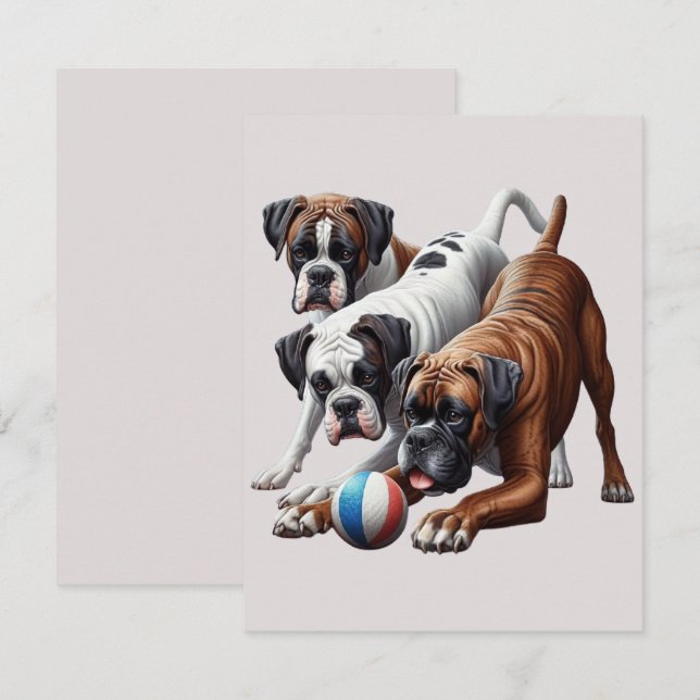 Playful Boxer Dogs and Ball: Fun in Every Fetch! Card (Front/Back)