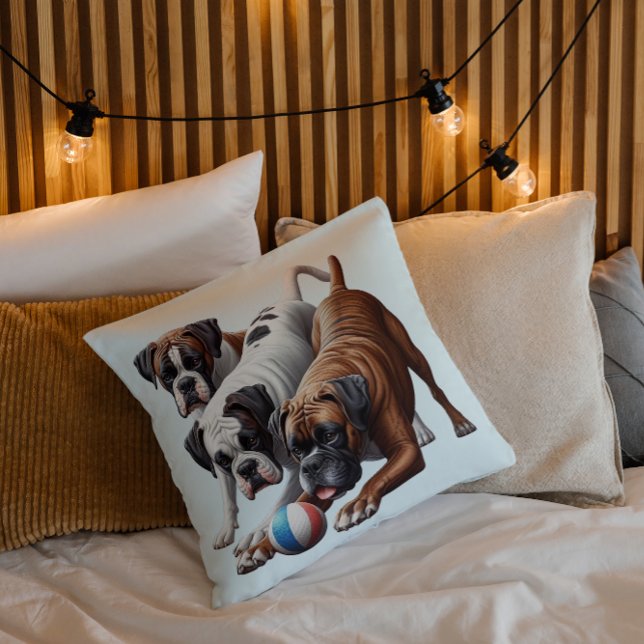 Playful Boxer Dogs at Play  Cushion (Creator Uploaded)
