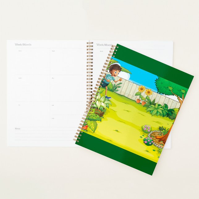 Playful Boy Running in a Lush Green Backyard  Planner (Creator Uploaded)