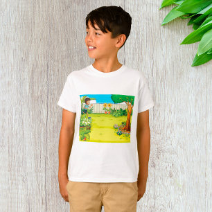 Playful Boy Running in a Lush Green Backyard  T-Shirt