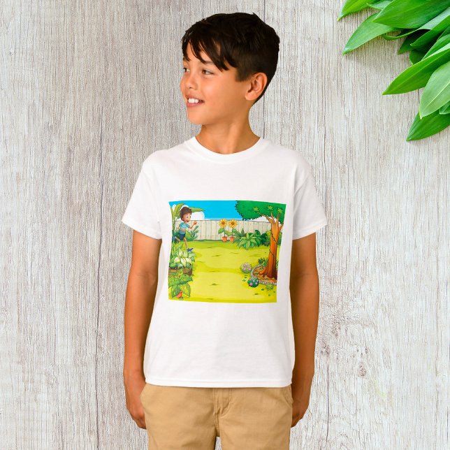 Playful Boy Running in a Lush Green Backyard  T-Shirt (Creator Uploaded)