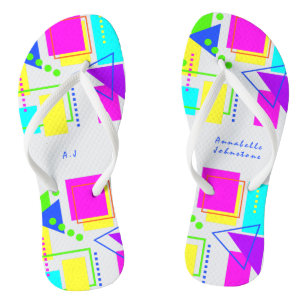 PLAYFUL BRIGHT COLORFUL GEOMETRIC SHAPES PATTERN JANDALS