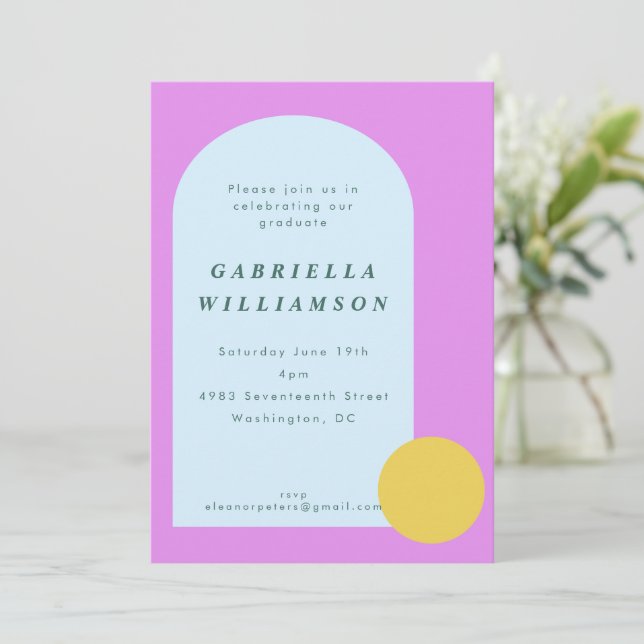 Playful Bright Pastel Colourful Graduation Party Invitation (Standing Front)