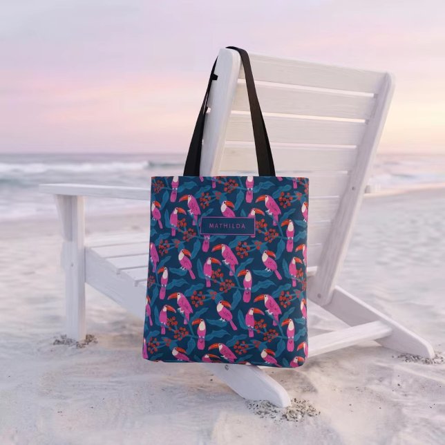 Playful bright pink toucans tote bag (Creator Uploaded)