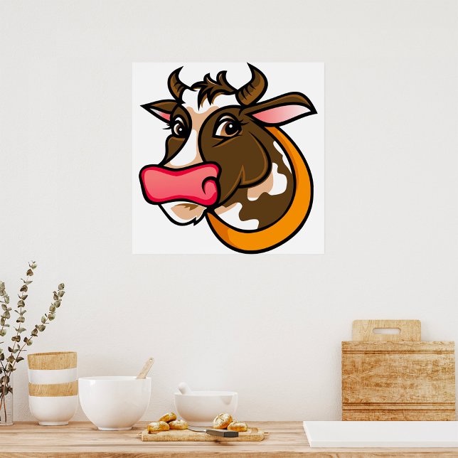 Playful Brown Cow Head with Pink Nose Poster (Creator Uploaded)