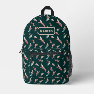 Playful brown, cream, dark teal abstract with name printed backpack