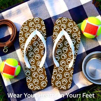 Playful Brown Minimal Paw Print Pattern Jandals