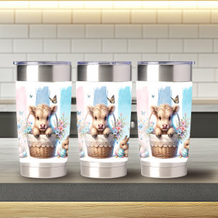 Playful Brushstroke Easter Highland Cow 20oz Insulated Tumbler