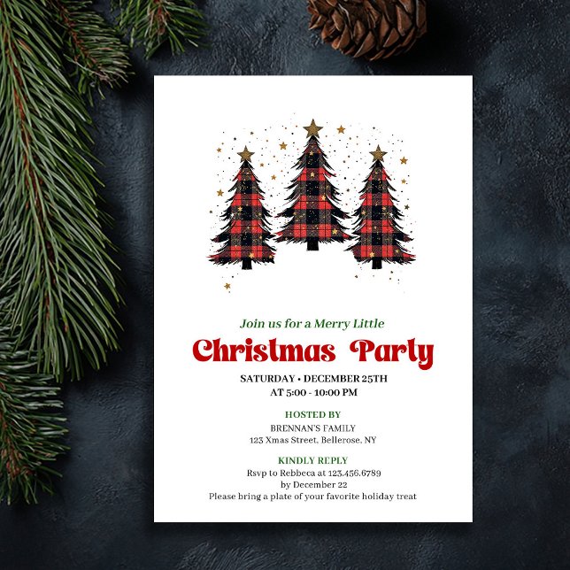 Playful Buffalo Christmas Tree Editable Invitation (Playful Buffalo Christmas Tree Editable Invitation)