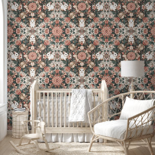 Playful Bunnies & Floral Harmony Wallpaper