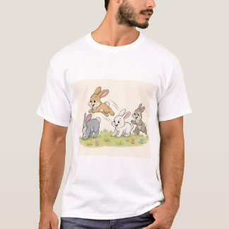Playful Bunny Leapfrog – Cute Cartoon Rabbits T-Sh T-Shirt