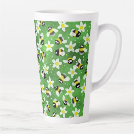 Playful Buzzing Bees (Bottle Green) Latte Mug