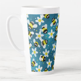 Playful Buzzing Bees (Denim Blue) Latte Mug